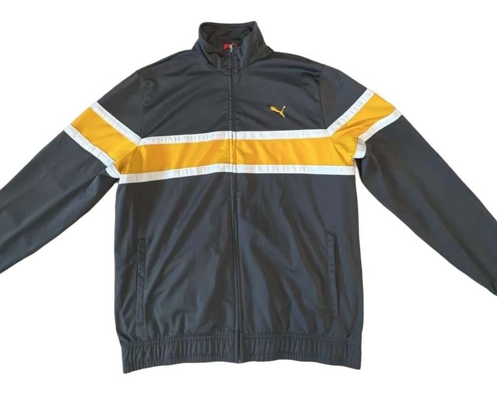 Puma Gray Yellow White Colorblock Full Zip Track Jacket